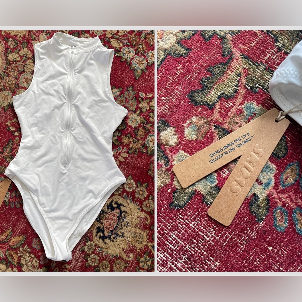 BNWT SKIMS white sleeveless one piece bodysuit ‘snow’ zip up Medium M